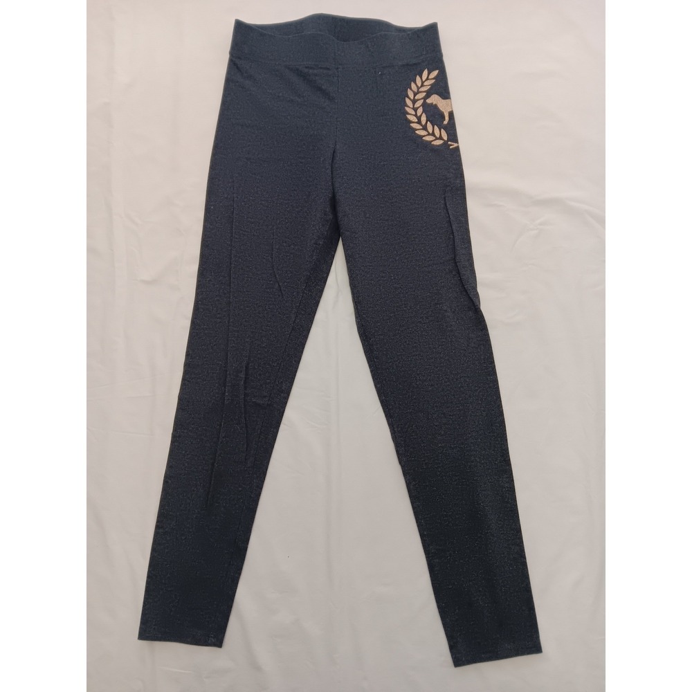 PINK Victoria's Secret Gray Leggings Rose Gold Glitter Dog Logo Size M